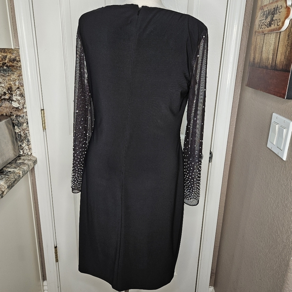 CACHET black midi dress with sheer sleeve embellishments size 8 - Picture 5 of 11